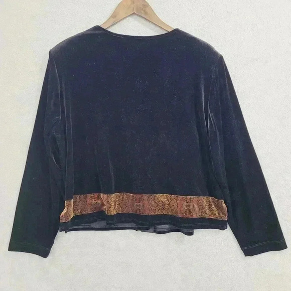 Rabbit Rabbit Rabbit Black Velvet Cardigan With Paisley Trim Size 16W 24CT - Picture 2 of 8